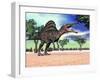 Spinosaurus Standing in the Desert with Trees-null-Framed Art Print