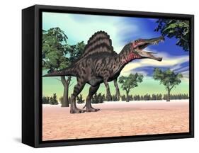 Spinosaurus Standing in the Desert with Trees-null-Framed Stretched Canvas