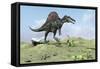 Spinosaurus Walking across a Desert Landscape-null-Framed Stretched Canvas