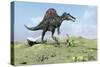 Spinosaurus Walking across a Desert Landscape-null-Stretched Canvas