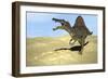 Spinosaurus Walking across Desert Terrain-null-Framed Art Print