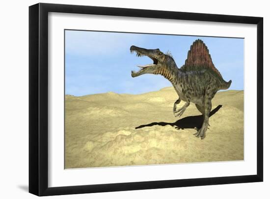 Spinosaurus Walking across Desert Terrain-null-Framed Art Print