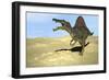 Spinosaurus Walking across Desert Terrain-null-Framed Art Print