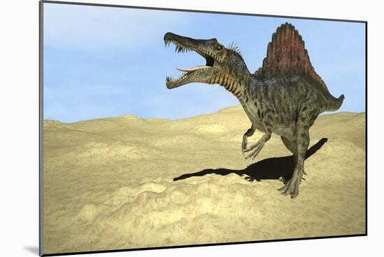 Spinosaurus Walking across Desert Terrain-null-Mounted Art Print