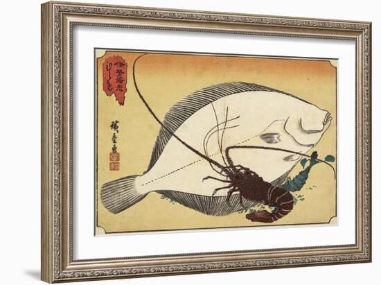 Spiny Lobster and Flounder, Early 19th Century-Utagawa Hiroshige-Framed Giclee Print