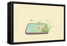 Spiraea Thumbergu and Water Lily-Sofu Teshigahara-Framed Stretched Canvas