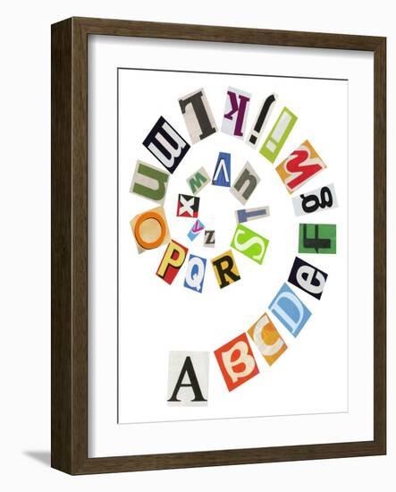 Spiral Shape Abc Collage Made Of Newspaper Clippings-donatas1205-Framed Art Print