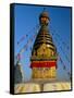 Spire and Prayer Flags of the Swayambhunath Stupa in Kathmandu, Nepal, Asia-Gavin Hellier-Framed Stretched Canvas