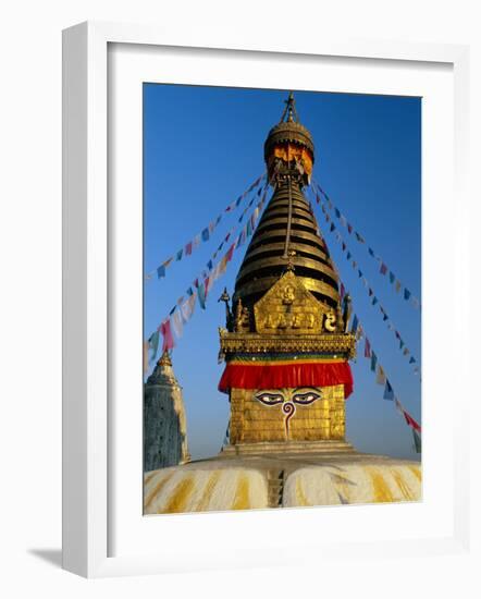 Spire and Prayer Flags of the Swayambhunath Stupa in Kathmandu, Nepal, Asia-Gavin Hellier-Framed Photographic Print