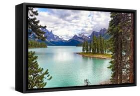 Spirit Island on Maligne Lake, Alberta, Canada-George Oze-Framed Stretched Canvas