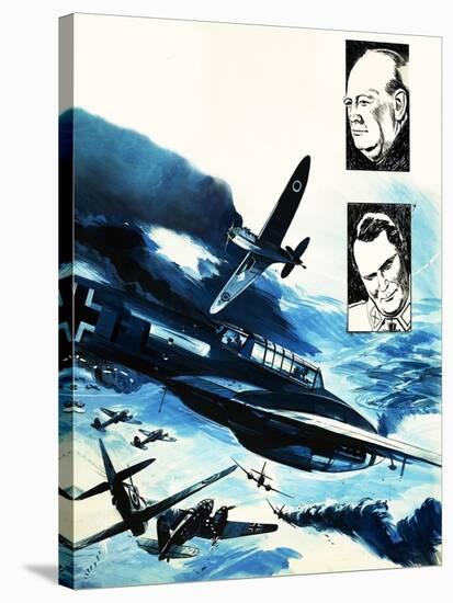 Spitfires in a Dogfight with German Messerschmitts-Gerry Wood-Stretched Canvas