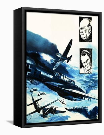 Spitfires in a Dogfight with German Messerschmitts-Gerry Wood-Framed Stretched Canvas