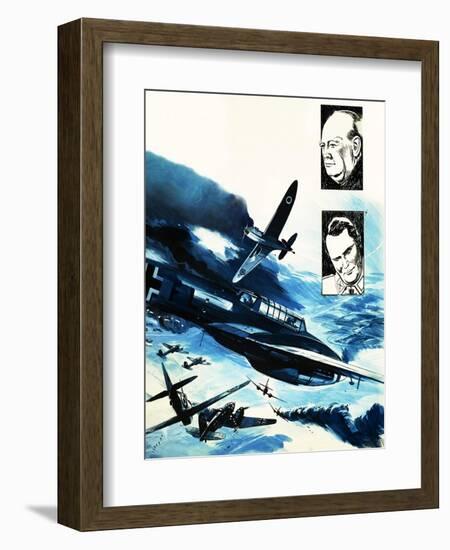 Spitfires in a Dogfight with German Messerschmitts-Gerry Wood-Framed Giclee Print