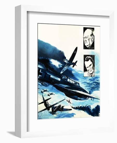 Spitfires in a Dogfight with German Messerschmitts-Gerry Wood-Framed Giclee Print