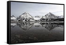 Spitsbergen, Svalbard, Norway. Mountains Reflecting on a Lagoon in Northern Spitsbergen-ClickAlps-Framed Stretched Canvas