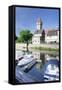 Spitzer Turm Tower, Tauber River, Old Town of Wertheim-Markus Lange-Framed Stretched Canvas