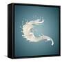 Splash of White Fat Milk as Design Element on Blue Background-Willyam Bradberry-Framed Stretched Canvas