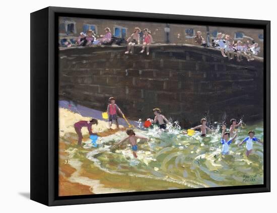 Splashing in Tenby Harbour, 2016-Andrew Macara-Framed Stretched Canvas