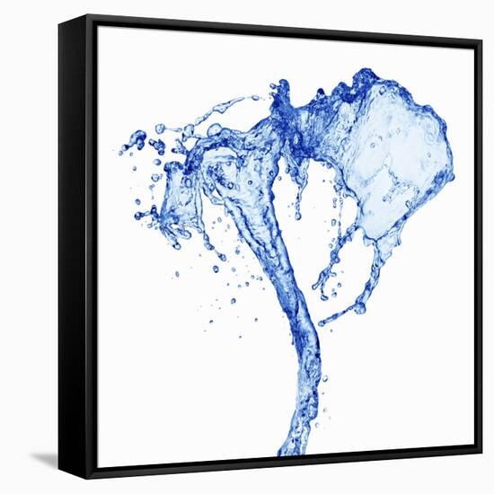 Splashing Stream of Water Against White Background-Kr?ger and Gross-Framed Stretched Canvas