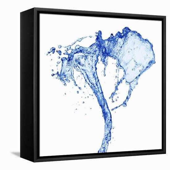 Splashing Stream of Water Against White Background-Kr?ger and Gross-Framed Stretched Canvas