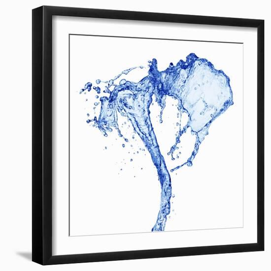 Splashing Stream of Water Against White Background-Kr?ger and Gross-Framed Photographic Print