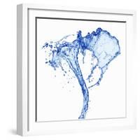 Splashing Stream of Water Against White Background-Kr?ger and Gross-Framed Photographic Print