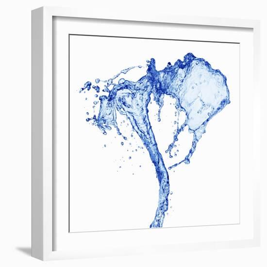 Splashing Stream of Water Against White Background-Kr?ger and Gross-Framed Photographic Print