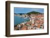 Split, Dalmatian Coast, Croatia. High overall rooftop view with harbour. The tower is the 15th c...-null-Framed Photographic Print