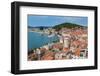 Split, Dalmatian Coast, Croatia. High overall rooftop view with harbour. The tower is the 15th c...-null-Framed Photographic Print