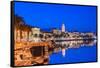 Split Harbour with Cathedral of Saint Domnius at dusk, Split, Dalmatian Coast, Croatia-Neil Farrin-Framed Stretched Canvas