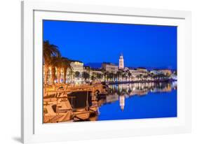 Split Harbour with Cathedral of Saint Domnius at dusk, Split, Dalmatian Coast, Croatia-Neil Farrin-Framed Photographic Print