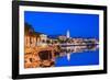 Split Harbour with Cathedral of Saint Domnius at dusk, Split, Dalmatian Coast, Croatia-Neil Farrin-Framed Photographic Print