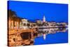 Split Harbour with Cathedral of Saint Domnius at dusk, Split, Dalmatian Coast, Croatia-Neil Farrin-Stretched Canvas