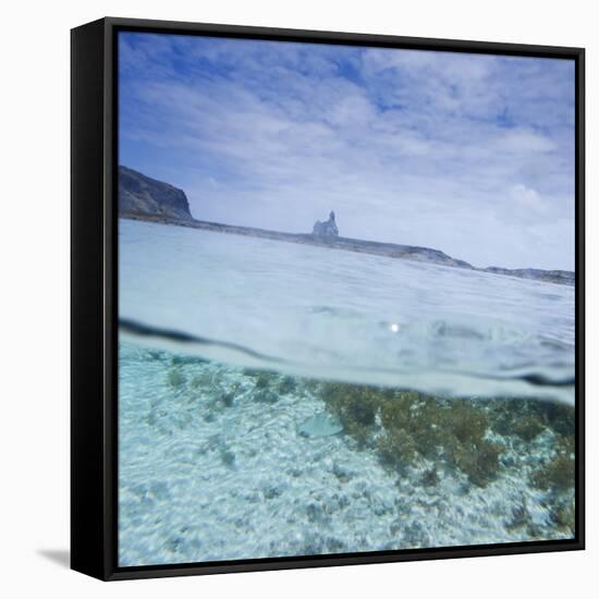 Split Level View at the Shoreline of Praia Da Atalaia Beach on Fernando De Noronha-Alex Saberi-Framed Stretched Canvas