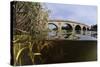 Split-Level View of the River Tweed and Coldstream Bridge, Berwickshire, Scotland, UK, October-Linda Pitkin-Stretched Canvas