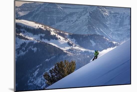 Splitboarder Zach Grant Takes In The View From Eagle Run South, Dry Fork, Wasatch Mts, Feb 2014-Louis Arevalo-Mounted Photographic Print