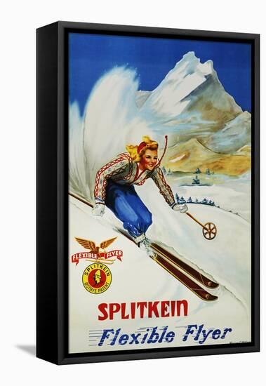 Splitkein Flexible Flyer Skis Advertisement Poster-Marian E. Williams-Framed Stretched Canvas