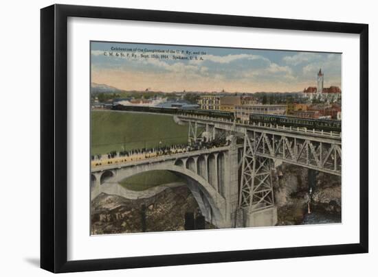 Spokane, WA - Union Pacific Railway Completion-Lantern Press-Framed Art Print