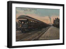 Spokane, WA - View of N. Pacific Train & Depot-Lantern Press-Framed Art Print