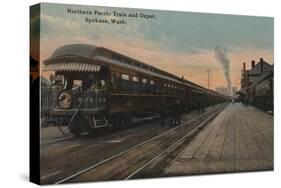 Spokane, WA - View of N. Pacific Train & Depot-Lantern Press-Stretched Canvas