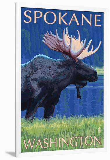 Spokane, Washington, Moose at Night-Lantern Press-Framed Art Print