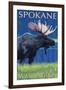 Spokane, Washington, Moose at Night-Lantern Press-Framed Art Print