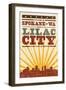 Spokane, Washington - Skyline and Sunburst Screenprint Style-Lantern Press-Framed Art Print