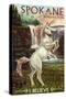 Spokane, Washington - Unicorn Scene-Lantern Press-Stretched Canvas