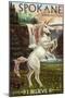 Spokane, Washington - Unicorn Scene-Lantern Press-Mounted Art Print
