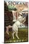 Spokane, Washington - Unicorn Scene-Lantern Press-Mounted Art Print