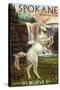 Spokane, Washington - Unicorn Scene-Lantern Press-Stretched Canvas