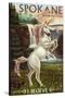 Spokane, Washington - Unicorn Scene-Lantern Press-Stretched Canvas