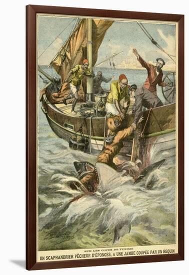 Sponge Diver Loses Leg to a Shark-Paul Dufresne-Framed Art Print