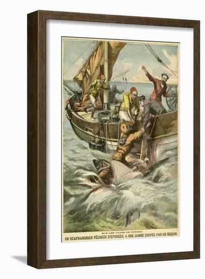 Sponge Diver Loses Leg to a Shark-Paul Dufresne-Framed Art Print